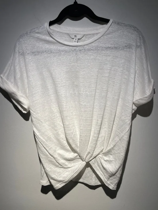 NWT Banana Republic Women’s Short Sleeve Twist-Front European Flax Linen Tee - Picture 4 of 7